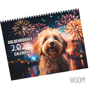 Goldendoodle Dog Calendar 2026 : Desktop and Wall Calendar options, Supports Shelters