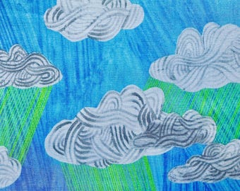 Painted Rainclouds Blue Cotton Fabric