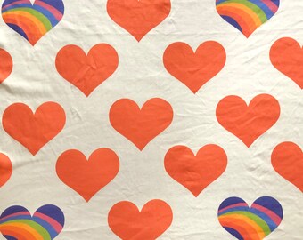 Organic Knit Large Scale Rainbow Heart Fabric