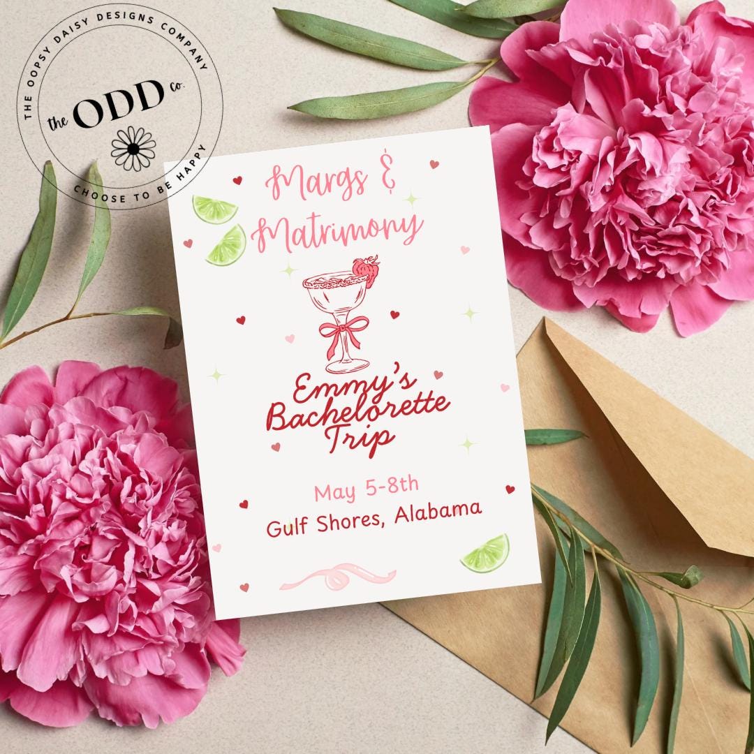 Margs & Matrimony Bachelorette Invitation ~ Bach Party ~ Bach Trip ...