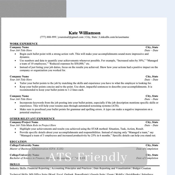 ATS-Friendly Classic Resume Template for Early Career Professionals