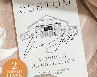 Ilustración de lugar de celebración de bodas personalizada, ilustración de iglesia personalizada, SVG de lugar personalizado dibujado a mano, boceto de lugar dibujado a mano, archivos digitales SVG