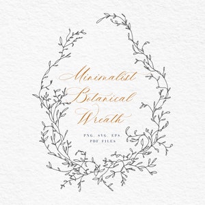 Hand Drawn Minimalist Botanical Wreath SVG, Wedding Invitation Files SVG, hand draw flower, wedding art line , vintage wedding art line,
