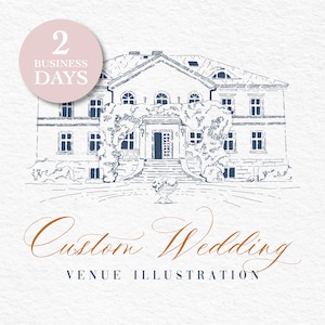 Wedding Venue Sketch, Hand Drawn Wedding Sketch, Palace Drawing, Custom Illustration for Wedding Invitations