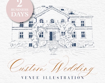 Wedding Venue Sketch, Hand Drawn Wedding Sketch, Palace Drawing, Custom Illustration for Wedding Invitations