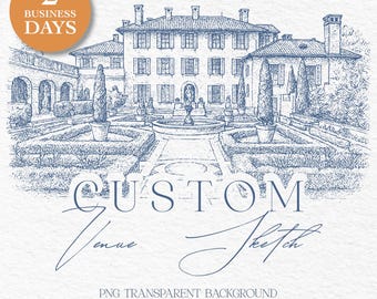 Custom Wedding Venue Sketch | Personalized Building Line Art Illustration | Hand Drawn Venue Portrait from Photo | Digital Download PNG SVG