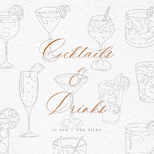 Hand Draw Cocktails and Drinks Set, Wedding Files SVG, Wedding Design SVG, Cocktails SVG, Whimsical Wedding Icons, Editable in Canva