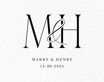 Monograma de iniciales de boda moderno, diseño de logotipo de nombre personalizado, logotipo de boda digital para invitaciones, SVG de boda personalizado, logotipo moderno