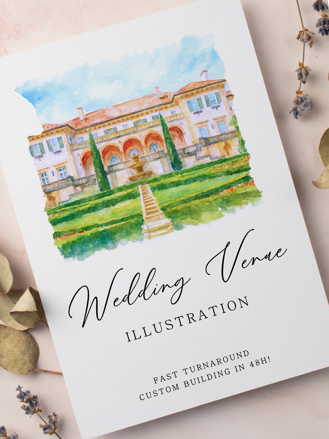 Custom Wedding Venue Illustration | Personalized Watercolor Building ...