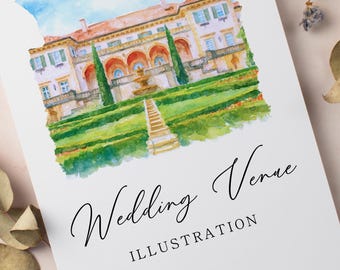 Custom Wedding Venue Illustration | Personalized Watercolor Building Portrait | Digital Venue Drawing for Invitations | Watercolor Venue