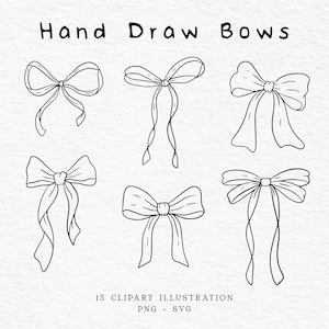 Hand Drawn Bows Outline SVG, Wedding Bows Hand Draw, Bow Icon Illustration, Digital Download, Editable in Canva, SVG PNG Illustrations,