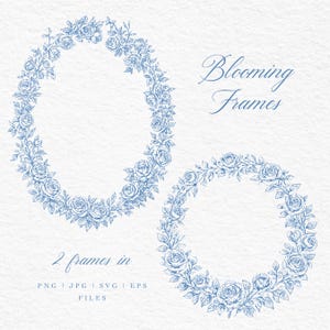 Wedding flower frame, Round floral frame, Floral comb, Wedding invitation frame, Thin line design, Rose frame, PNG, Vector, Hand-drawn