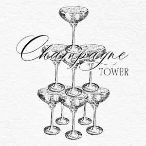 Hand-Drawn Champagne Tower SVG & PNG, Wedding Menu Illustration, Champagne Glasses Clip Art, Digital Download, Editable on Etsy, Wedding