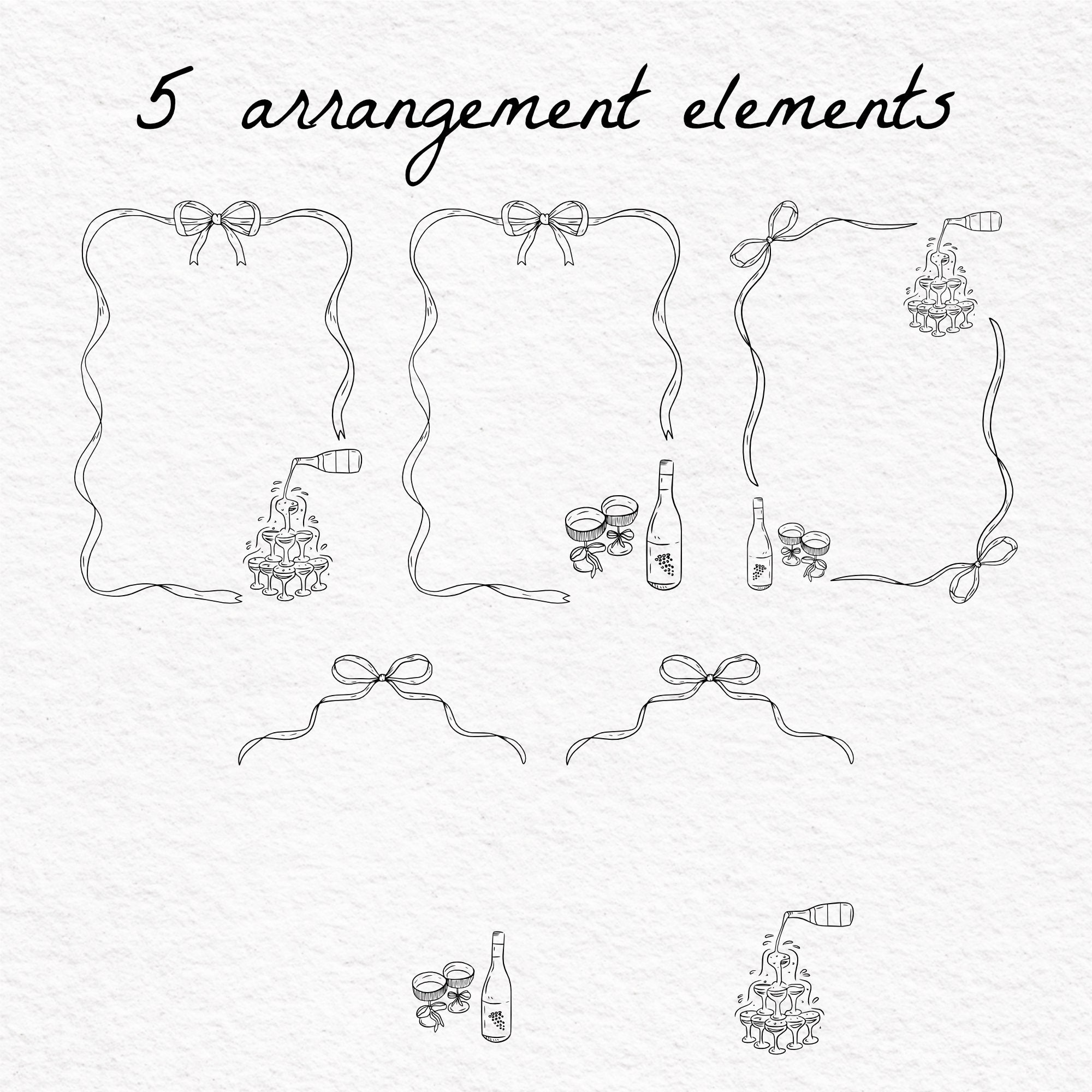 Ribbon Frame Clipart 5x7 in SVG, Bow Border With Champagne Illustration ...