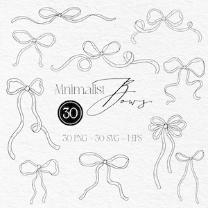 Hand Draw Minimalist Bows, Delicate Bows, Wedding Bow Illustrations, Minimal Bows Clipart, Bows Digital Download, Vintage Bows, Bow SVG