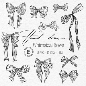 Hand Drawn Whimsicle Bows SVG, Charming Bows, Bow Drawing, Vintage Bows, Wedding Bow, Bows Illustration Bundle, Wedding Invitation, Bows PNG