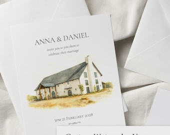 Watercolor Wedding Illustration | Custom Wedding Invitations | DIY Wedding Decor | Digital Download | Invitation Back Design