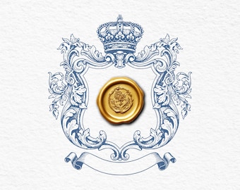 Vintage Royal Wedding-embleem SVG | Bewerkbaar wapenschildlijst | Elegante monogramsjabloon voor uitnodigingen | Barokke kroonlogo, png