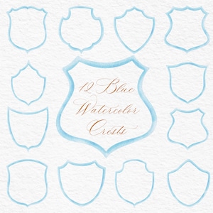 Crest Logo, Watercolor Crest Clipart, Wedding Stationery, Watercolor Blue Crest, Wedding Crests, Watercolor Crest PNG, Wedding Invitation