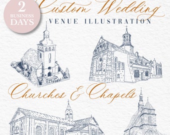 Custom Venue Sketch, Bespoke Invitation, Custom Wedding Venue Illustration Church and Chapels, Hand Drawn Wedding Sketch Wedding Invitations