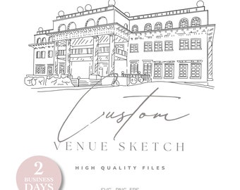 Custom Wedding Venue Illustration, Invitation Sketch, Hand Drawn Wedding Sketch, Custom Illustration for Wedding Invitations, Venue Portrait