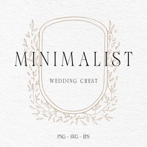 Minimalist Botanical Crest SVG, Wedding Invitation Files SVG, hand draw flower, Wedding Monogram, Vintage Wedding Art, Logo Crest, Digital