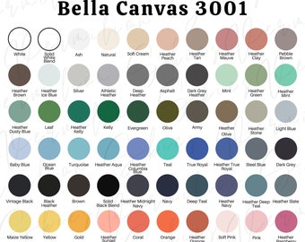Bella Canvas Color Chart, Bella Canvas 3001 Color Chart, Size Chart Bella Canvas 3001, Bella Canvas 3001 Mock Up, 3001 Color Chart