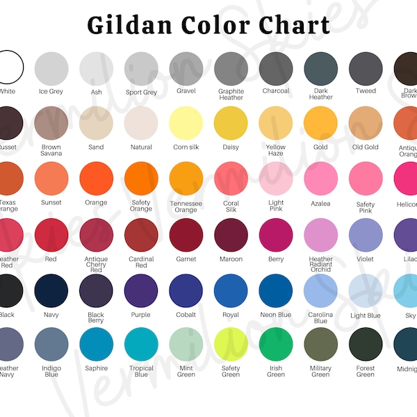 Gildan G180 Color Chart - Etsy
