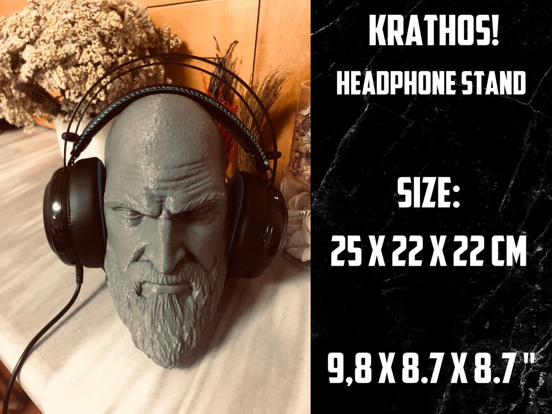 Krathos Headphone Stand, 3d Printed, Headphone Statue, Decoration Rooms, Kratos Paintable Figure
