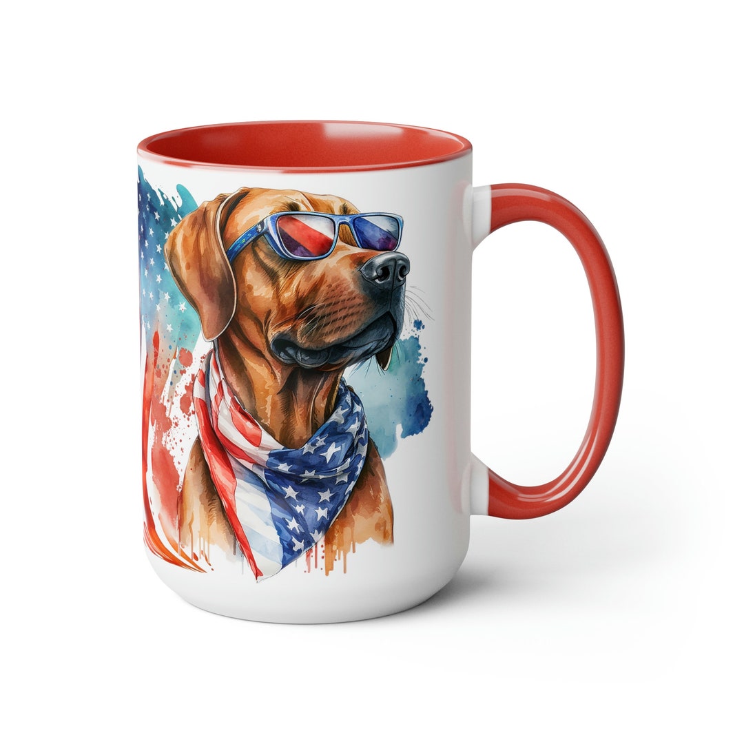 Rhodesian Ridgeback Dog Breed USA American Flag Colorful Coffee Mugs ...