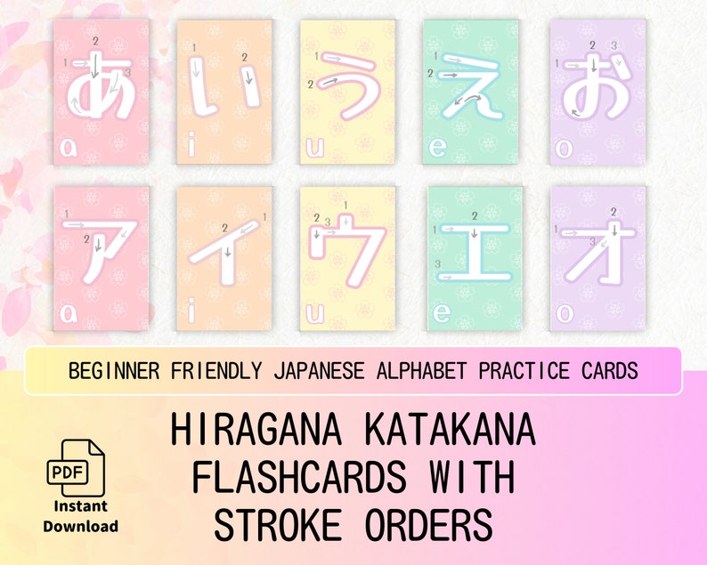 Hiragana Katakana Praxis Flashcards With Stroke Orders Für Japanisch