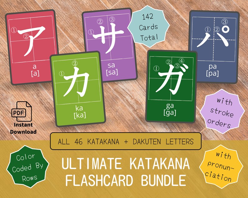 Katakana Practice Flashcards for Kids and Japanese Learners Etsy