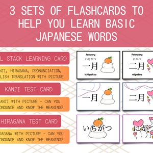 Japanese Flashcards for Month Week Year Basic Vocabulary With Pictures ...