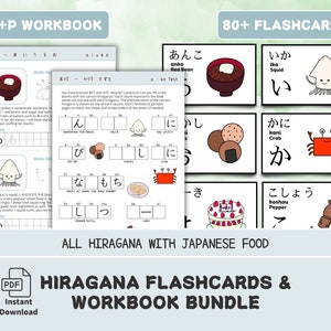 Japans werkbladbundel Flashcards Hiragana met Japans eten Werkboekbundel om Japanse letters te leren Kaarten Japans eten