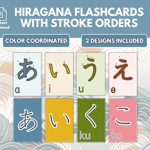 Hiragana Cards Color Coordinated Japanese Practice Flashcards With Stroke Orders Flashcard For Japanese Beginners Bilingual Kids Flashcards
