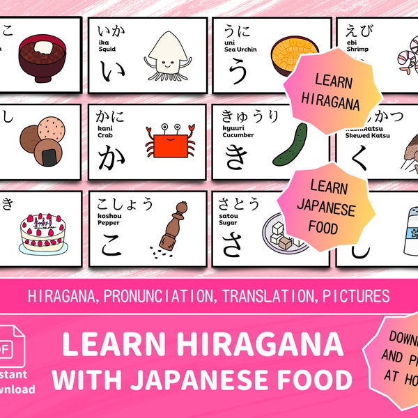 Hiragana Flashcards For Bilinguals Learn Japanese Food With Pictures Perfect For Japanese Learners Hiragana Cards Download And Print At Home