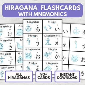 Hiragana Lernkarten mit Mnemonic Japanisch Montessori Lernkarten Zweisprachige Bildung Japanische Lernkarten für Sprach Deck mit Bildern