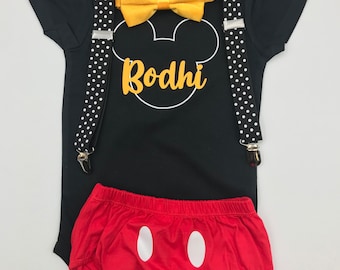 Mickey Theme Smash the Cake Outfit Boy Birthday Outfit 4 Piece Set