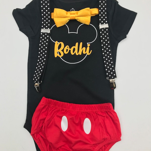 Mickey Theme Smash the Cake Outfit Boy Birthday Outfit 4 Piece Set