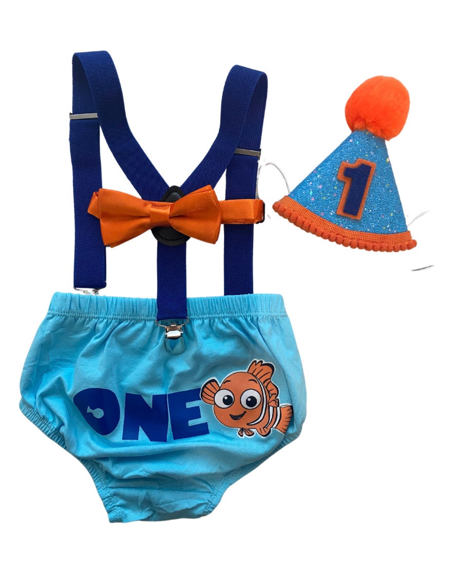 Nemo Cake Smash Birthday Boy first Birthday under the sea birthday outfit, baby boy turquoise diaper cover, finding Nemo birthday party