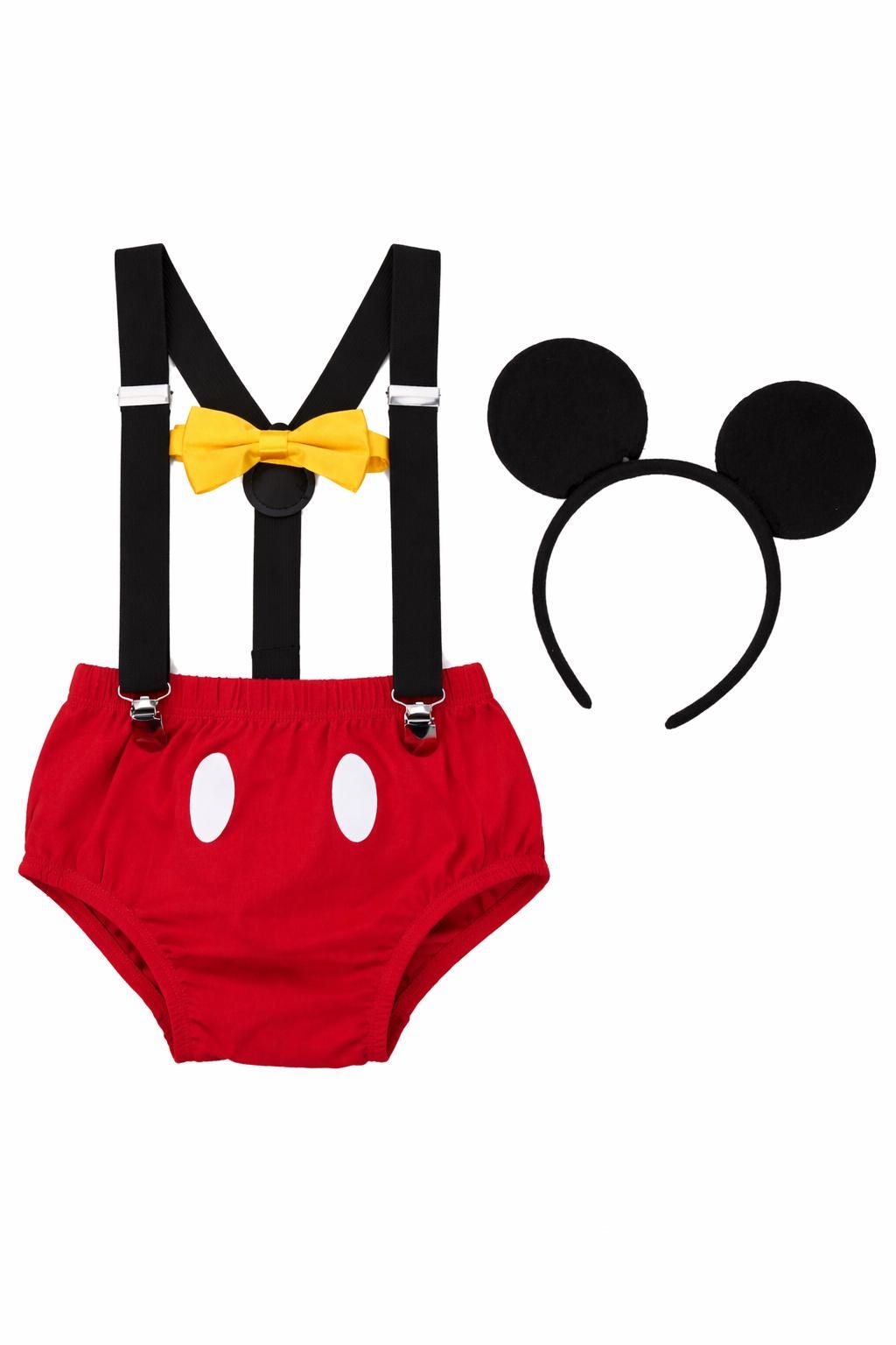 MYRISAM Costume Mickey pour bébé garçon 1er anniversaire Gâteau Smash Photo Prop Outfit Bloomers Bretelles Nœud papillon Bandeau 12-18 mois