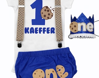 Cookie Monster 1st Birthday Outfit Boy, Royal Blue Cake Smash Outfit, Baby Boy First Birthday Set, Blue Diaper Cover Suspenders Bowtie