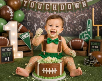 Football First Birthday Outfit | Rookie of the Year Cake Smash Set | Touchdown Birthday Boy Outfit | Sports Theme Suspender Set