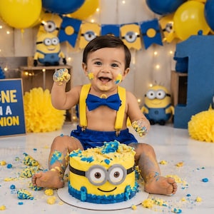 minion birthday dress Minions Outfit Color:Ivory/Pink/Print