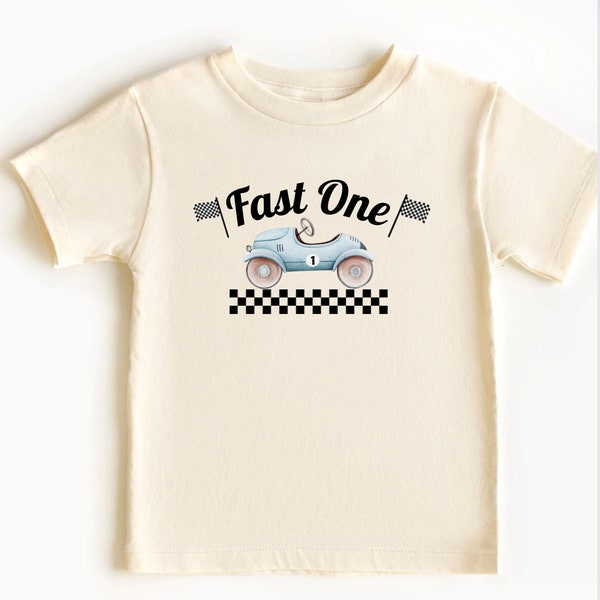 Vintage Racing car blue Fast One  toddler baby t-shirt,1st birthday, toddler  birthday , white birthday t-shirt, birthday t-shirt.