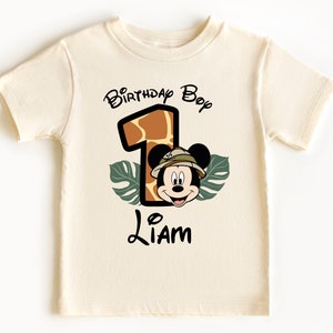 T-shirt bébé bébé Mickey Safari, 1er anniversaire, anniversaire tout-petit, t-shirt anniversaire blanc, t-shirt anniversaire personnalisé.