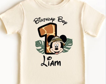 Mickey Safari toddler baby t-shirt,1st birthday, toddler  birthday , white birthday t-shirt, birthday personalized t-shirt.