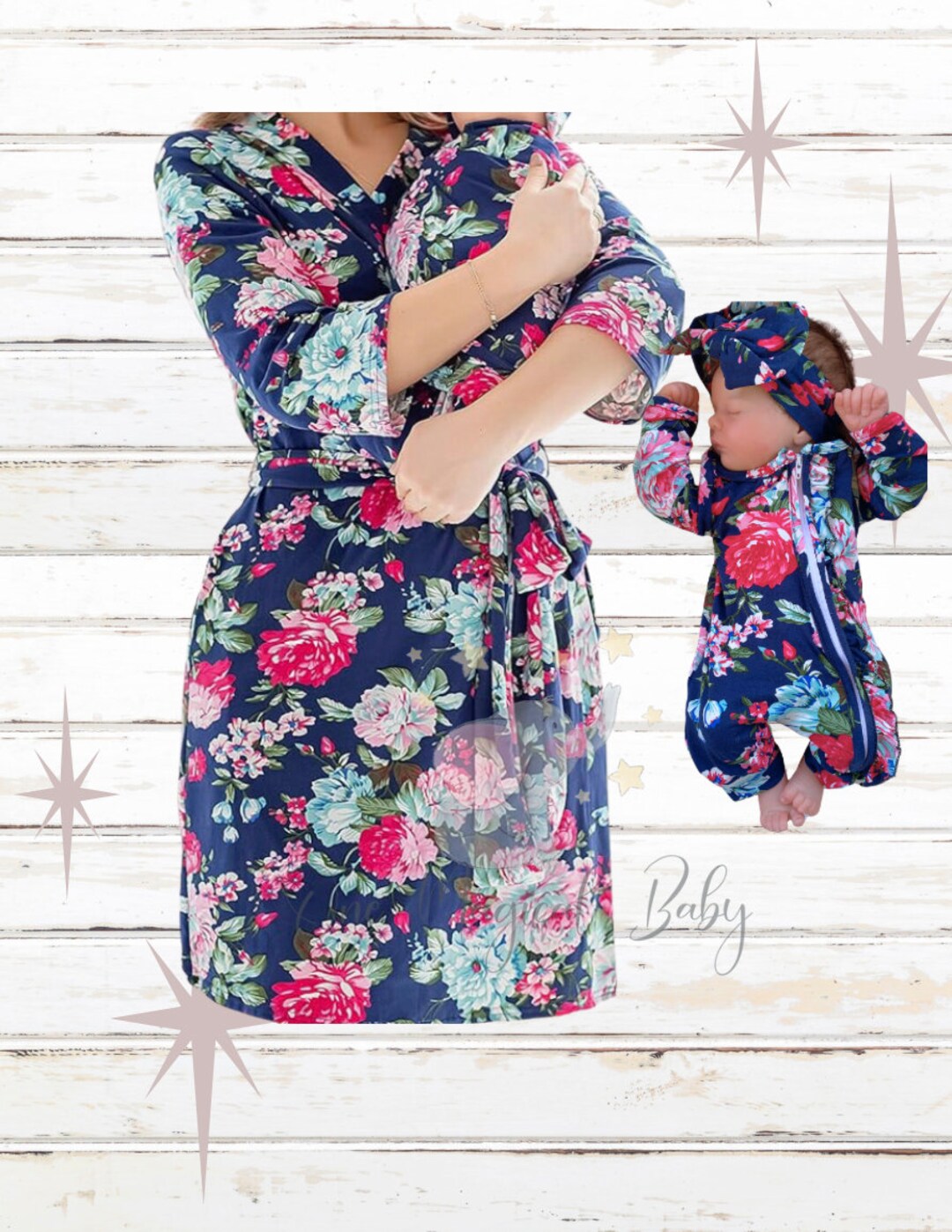 Baby Robe Set Matching Robe and Newborn Bodysuit Set Mom and Baby, Maternity Robe and ...
