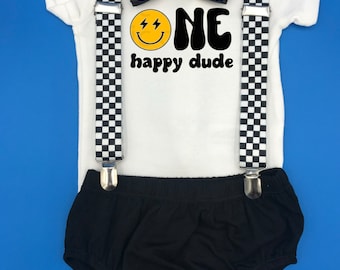 Happy One Theme Smash the Cake Outfit Boy Birthday Outfit 4 Piece Set