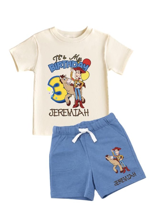 Woody personalized t-shirts Set , T-shirt Birthday boy cotton personalized shorts, custom age Toy Story shirts, Personalized Birthday shorts